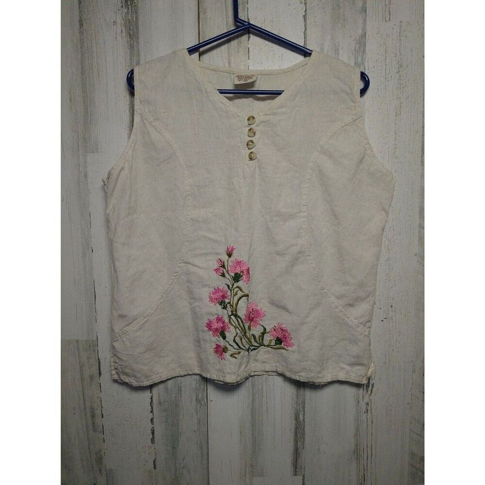 Magic Women’s 1X Embroidered Linen Blend Tank Lagenlook